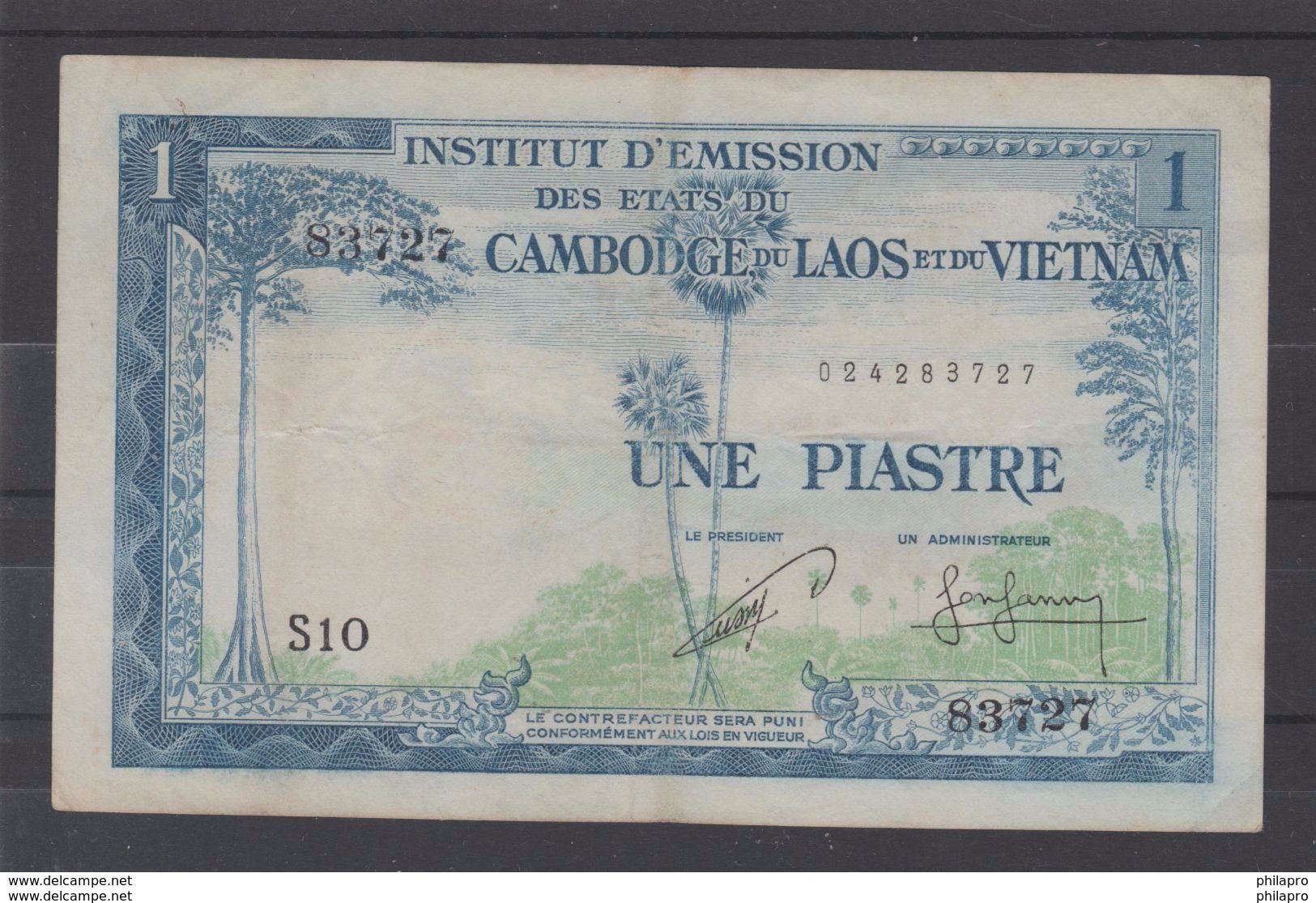 INDOCHINE CAMBODGE LAOS VIETNAM  1953/4  NOTES $1   COMBINED ISSUED PICK N°94. FINE    Réf  3Q4 - Indochina