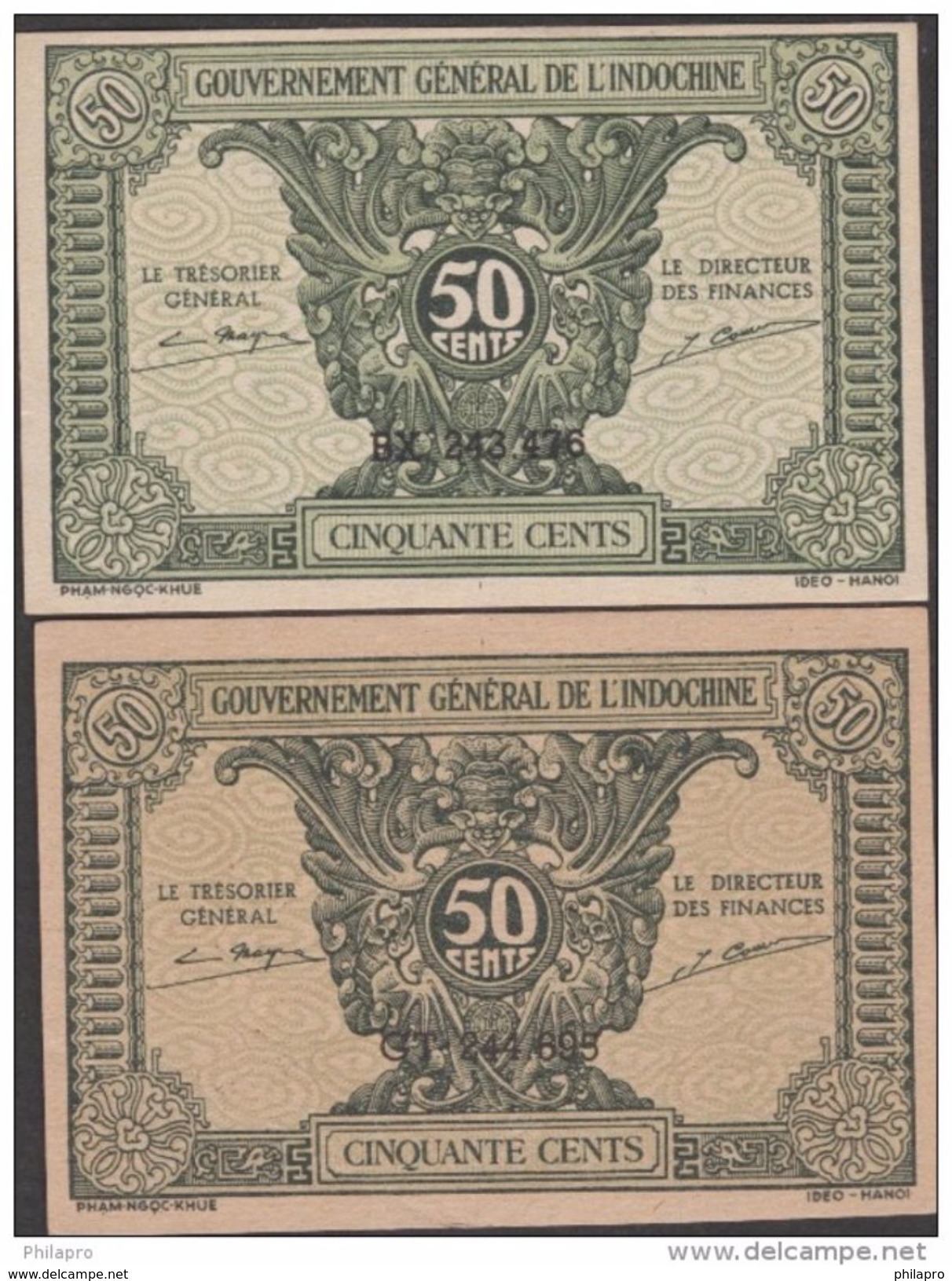 INDOCHINE CAMBODGE LAOS VIETNAM  2 BANKNOTES PICK N° 89a  Color Diff  VF/AU  Réf  E591 - Indochina