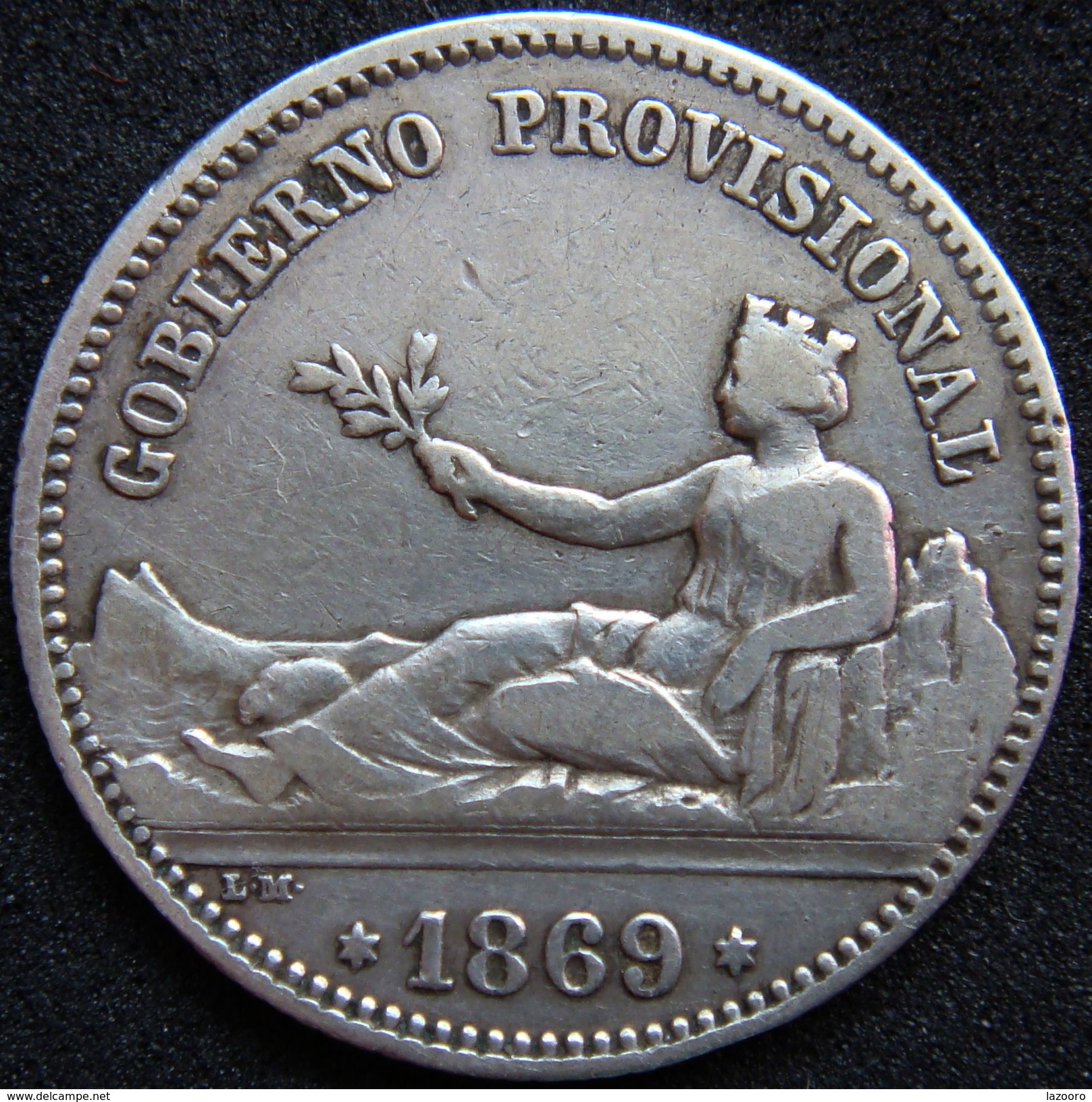 Spain 1 Peseta 1869 Gobierno VF - Silver - Primeras Acuñaciones