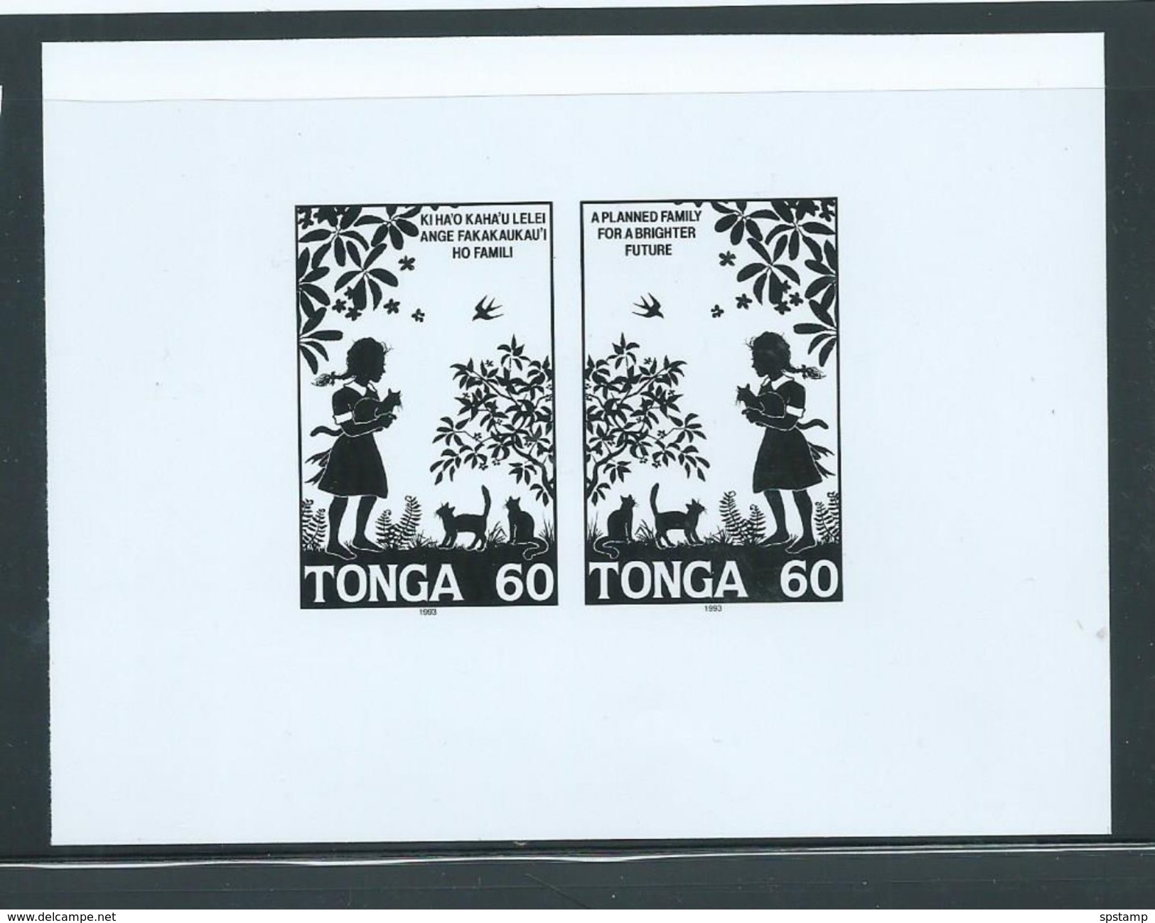 Tonga 1993 Family Planning 60s Pair Black & White Proof - Tonga (1970-...)