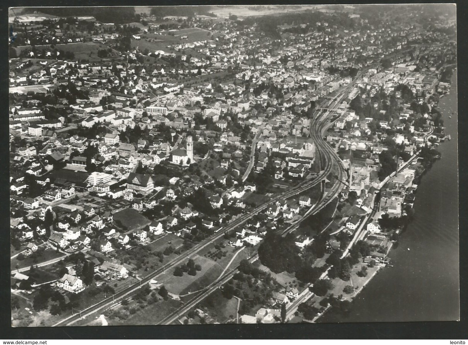 THALWIL ZH Zürichsee Horgen Flugaufnahme Foto Oetiker Männedorf 1971 - Horgen