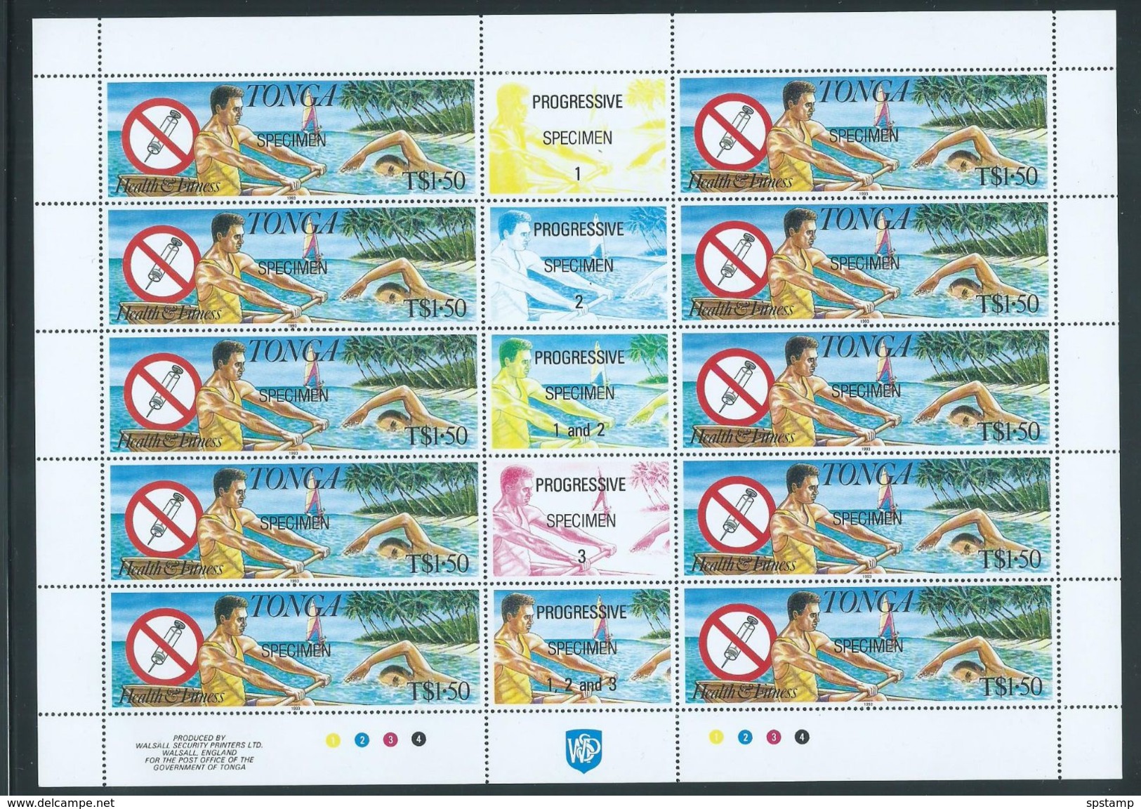 Tonga 1993 Health & Fitness Set Of 4 X 10 In Full Sheets With Labels & Imprints MNH Specimen O/P - Tonga (1970-...)