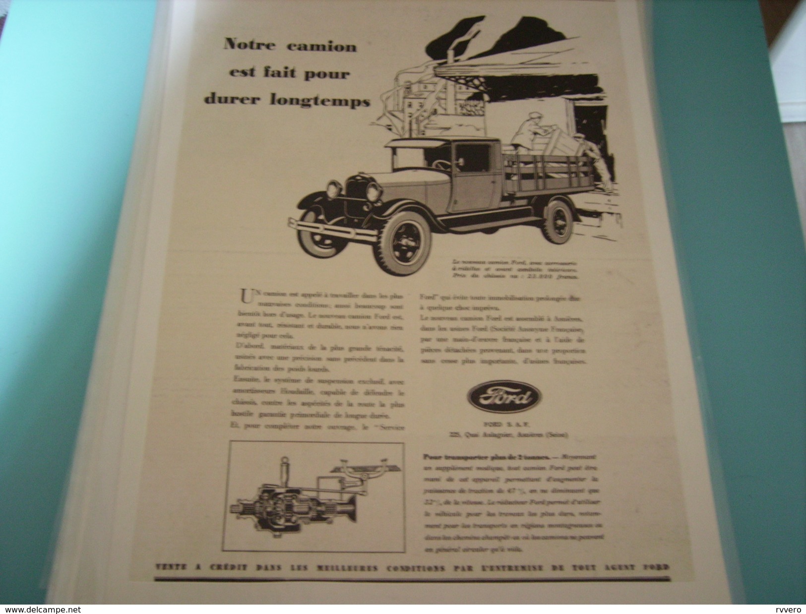 ANCIENNE PUBLICITE CAMION FORD DURE LONGTEMPS 1929 - Camions