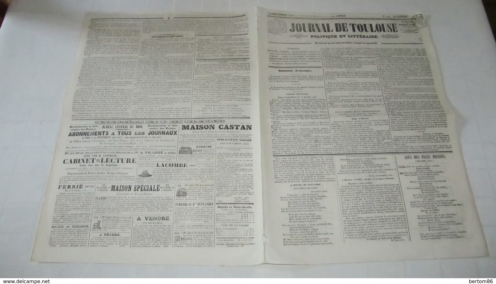 FRANZ LISZT - ON RACONTE ............ LE BIJOUTIER QUI VOULAIT MARIER LISZT - JOURNAL DE TOULOUSE 1846 - 1800 - 1849