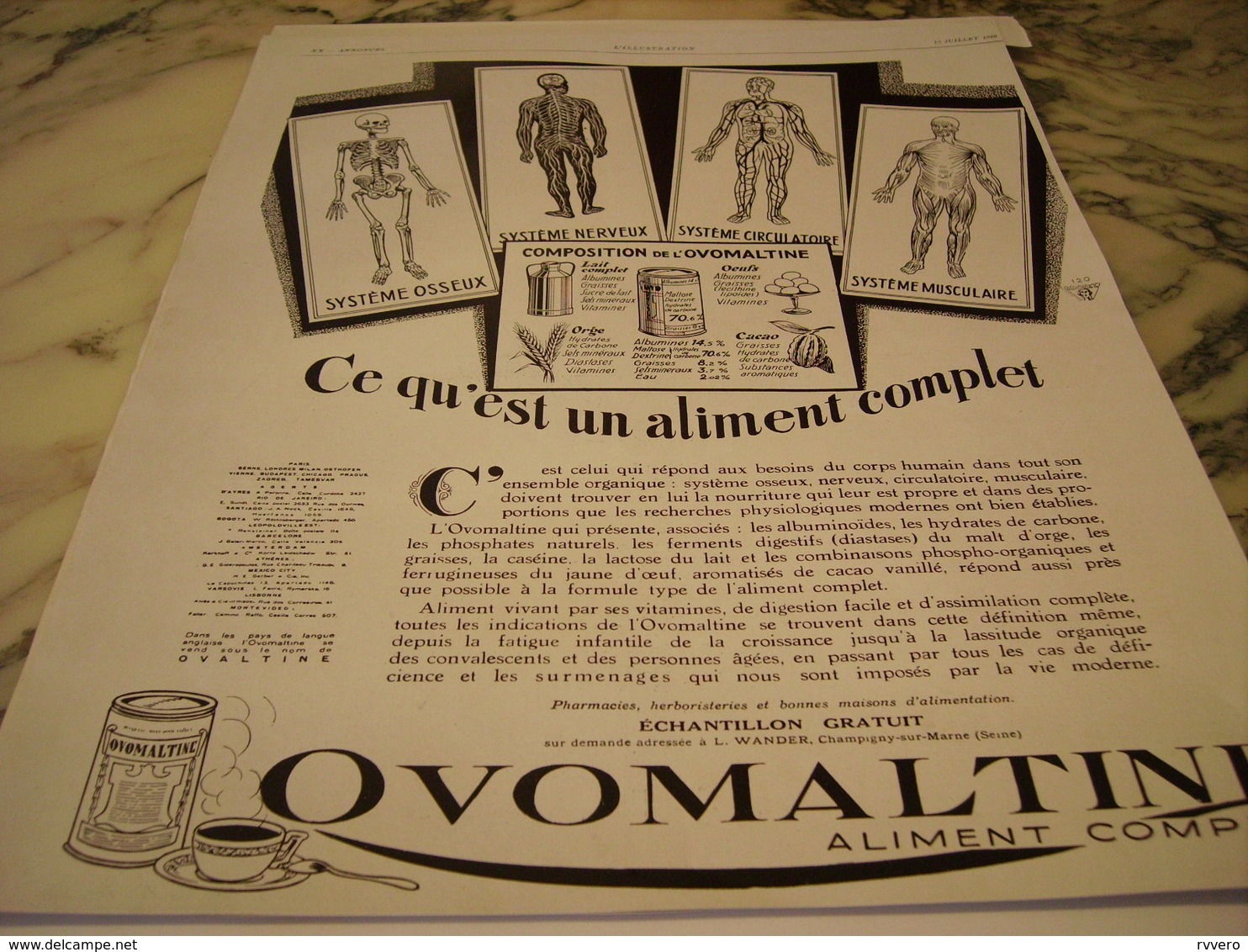 ANCIENNE PUBLICITE ALIMENT COMPLET OVOMALTINE 1930-1929 - Posters