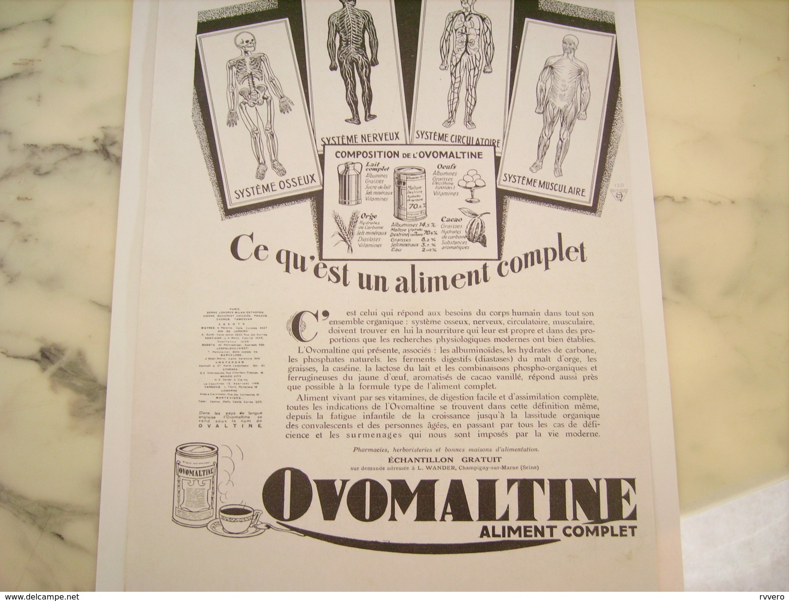 ANCIENNE PUBLICITE ALIMENT COMPLET OVOMALTINE 1930-1929 - Posters