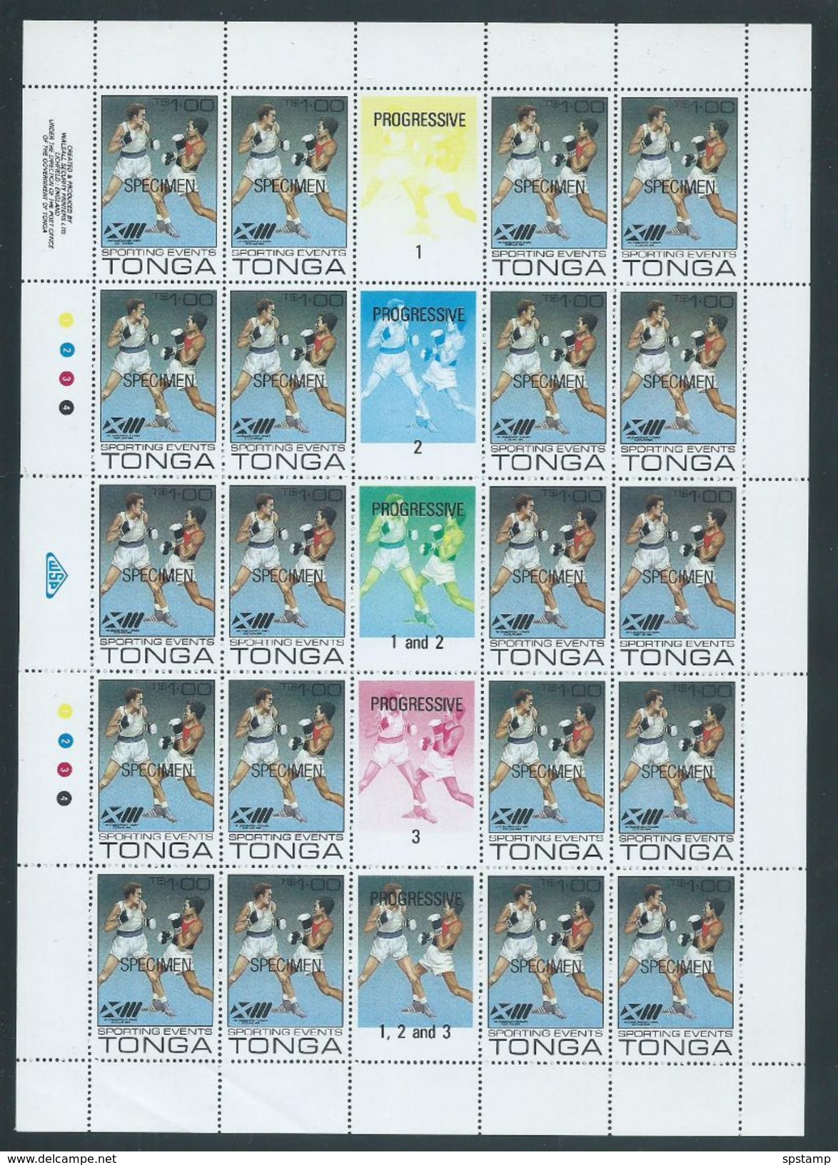 Tonga 1986 International Sporting Events $1 Boxing Full Sheet 20 MNH Specimen Overprint - Tonga (1970-...)