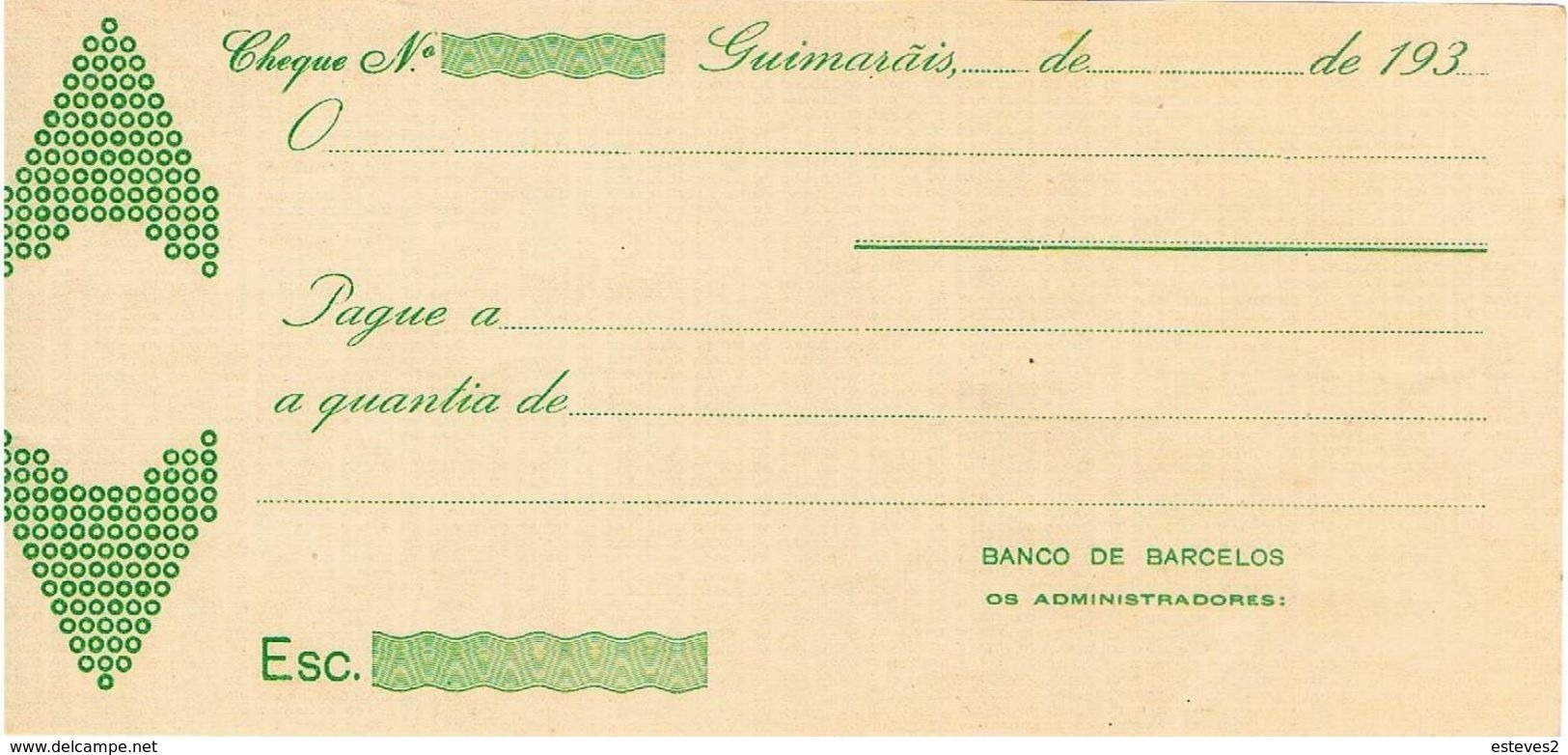 Portugal , Cheque , Check , Banco De Barcelos , 1937 , Without Tax Print - Chèques & Chèques De Voyage