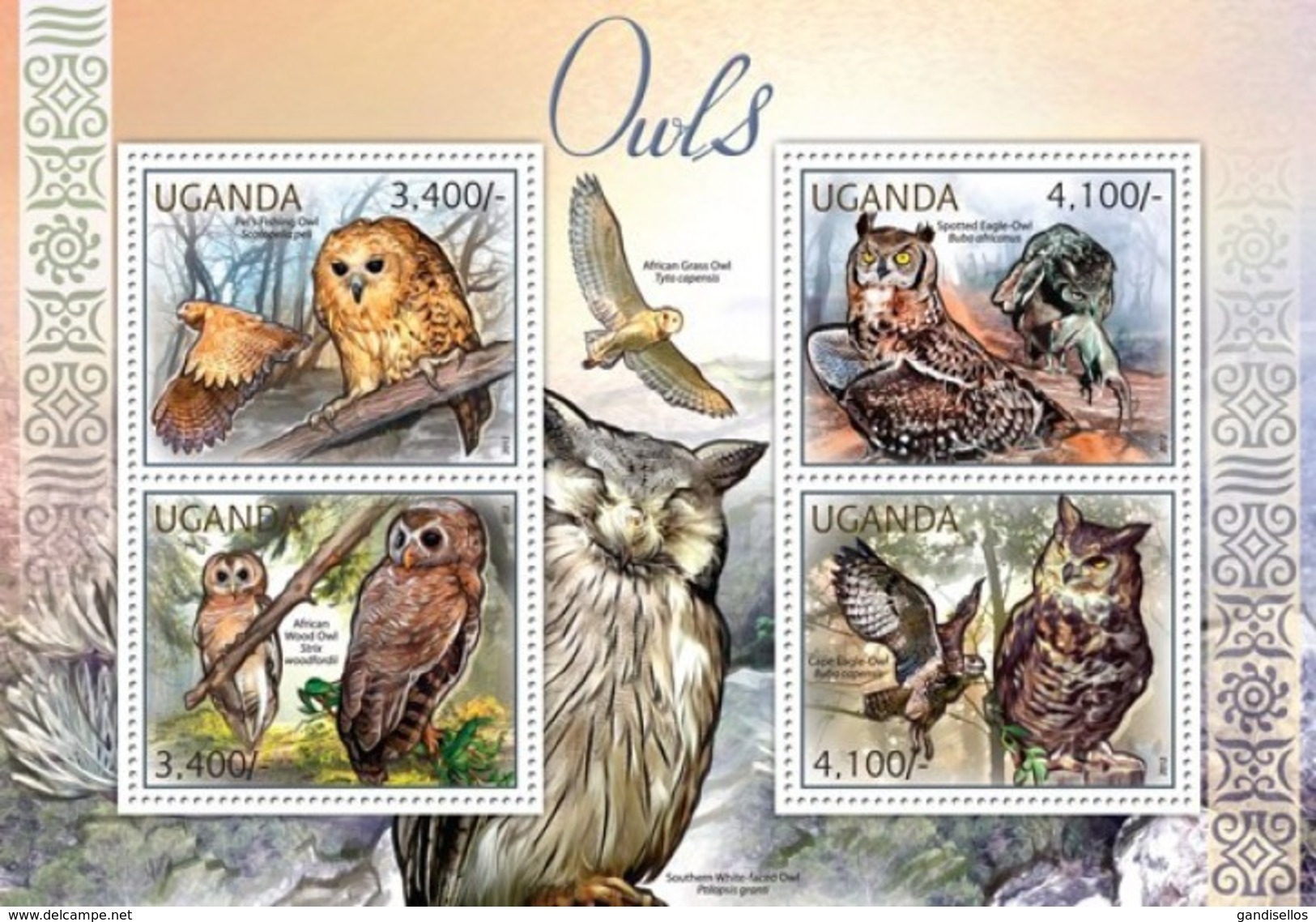 UGANDA 2012 SHEET OWLS HIBOUX EULEN BUHOS BIRDS RAPACES AVES CORUJAS WILDLIFE Ugn12108a - Uganda (1962-...)