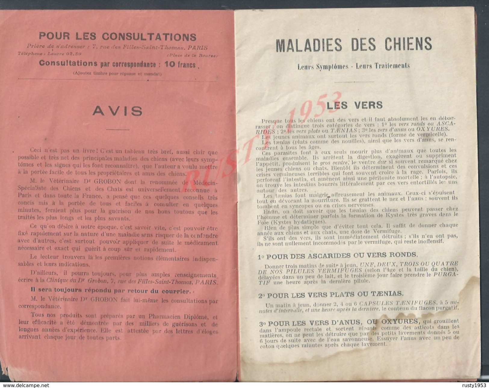 ANCIEN LIVRET SUR LES MALADIES DE G. GROBRON SOIGNEZ VOS CHIEN & CHAT VOUS MÈME PARIS 24 PAGES - Matériel Médical & Dentaire