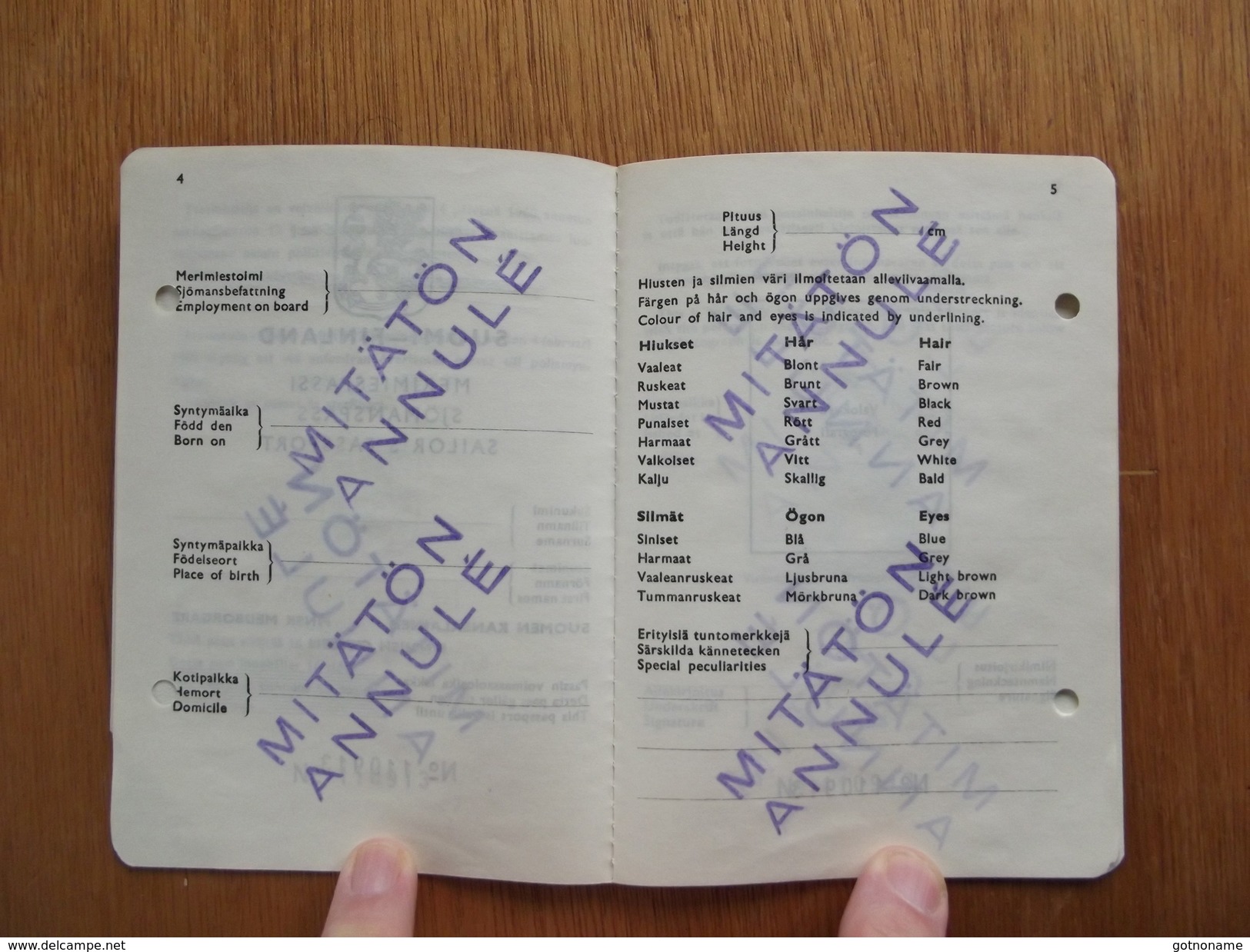 Passeport, Passport, Reisepass, Finlande, Suomi, Passeport Pour Marin, Document En Blanc, C. 1975. Seaman's Passport - Documents Historiques