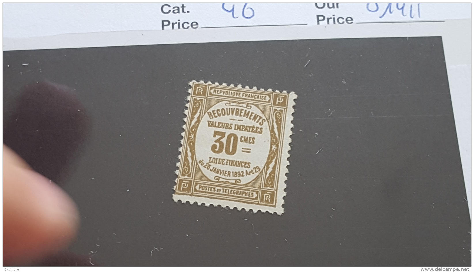 LOT 362760 TIMBRE DE FRANCE NEUF* N°46 VALEUR 14,5 EUROS DEPART A 1&euro; - Neufs