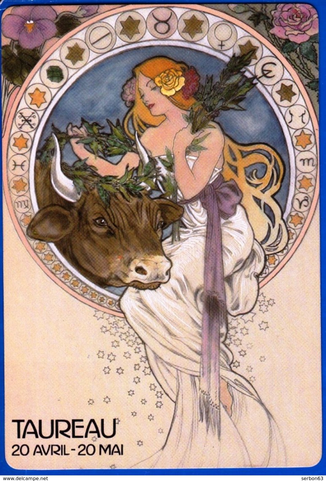 ZODIAQUE SIGNE ASTROLOGIQUE TAUREAU CARTE COULEUR AVRIL MAI (SUR MON SITE Serbon63 DES MILLIERS D'ARTICLES EN VENTES !) - Astronomie