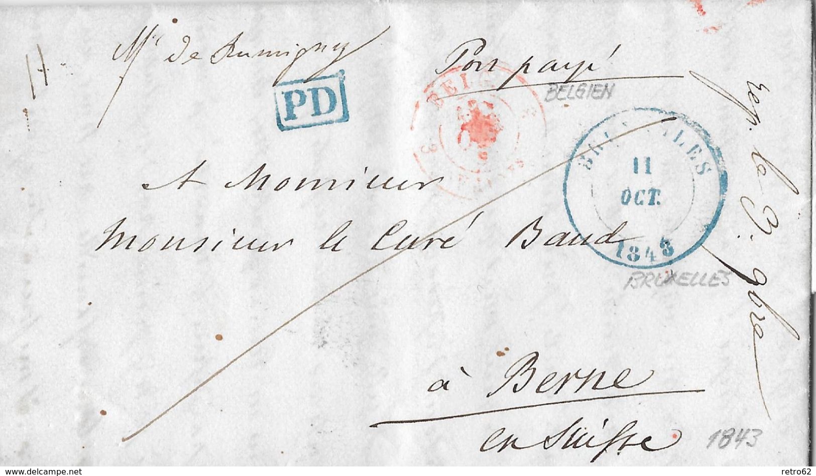 1843 BRUXELLES &rarr; PD-Lettre De Bruxelles à Berne &#x25BA;RRR&#x25C4; - 1830-1849 (Belgique Indépendante)