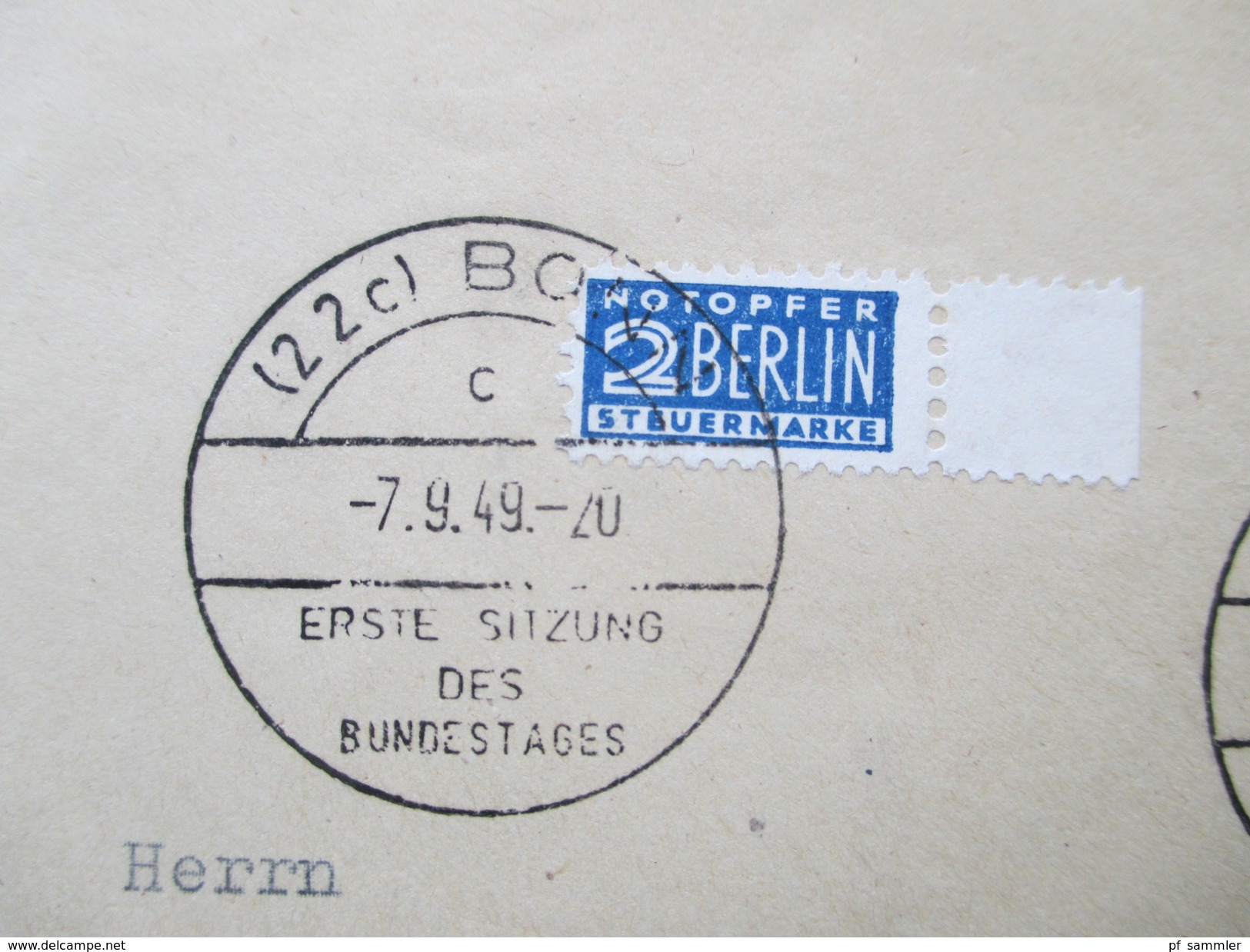 BRD 1949 Nr. 112 Eröffnung Des 1. Deutschen Bundestages. Sonderstempel / FDC. Notopfer Mit Bogenrand! Erste Sitzung - Cartas & Documentos