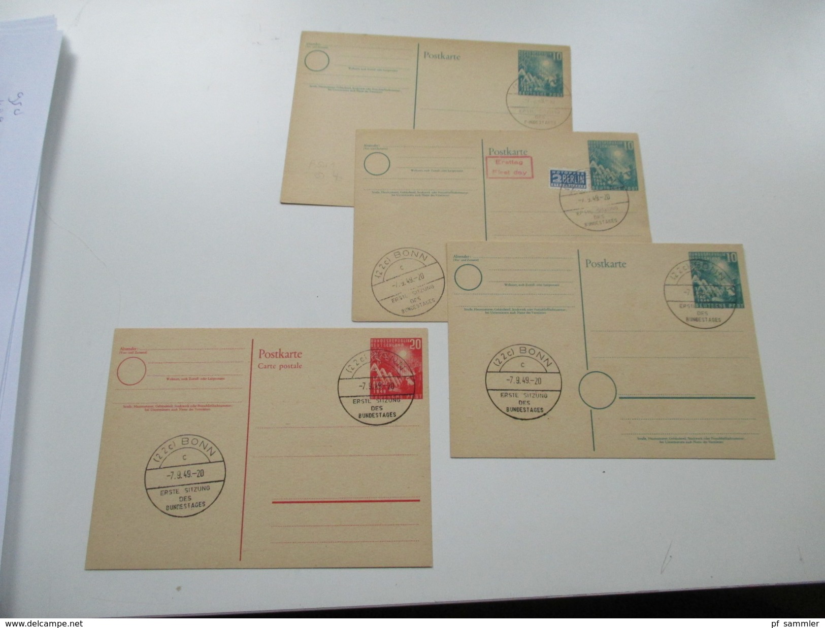 BRD 1949 PK / Ganzsachen PSi 1 (3x) Und PSo 2 (1x) Sonderstempel Erste Sitzung Des Bundestages. Ersttag / FDC - Postkarten - Ungebraucht