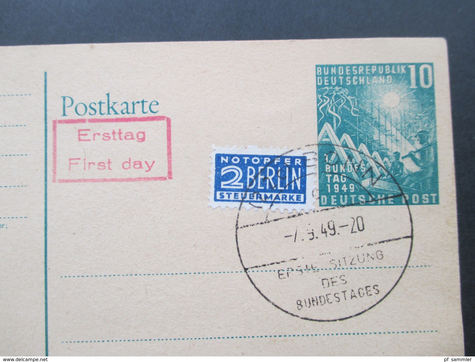 BRD 1949 PK / Ganzsachen PSi 1 (3x) Und PSo 2 (1x) Sonderstempel Erste Sitzung Des Bundestages. Ersttag / FDC - Postkarten - Ungebraucht