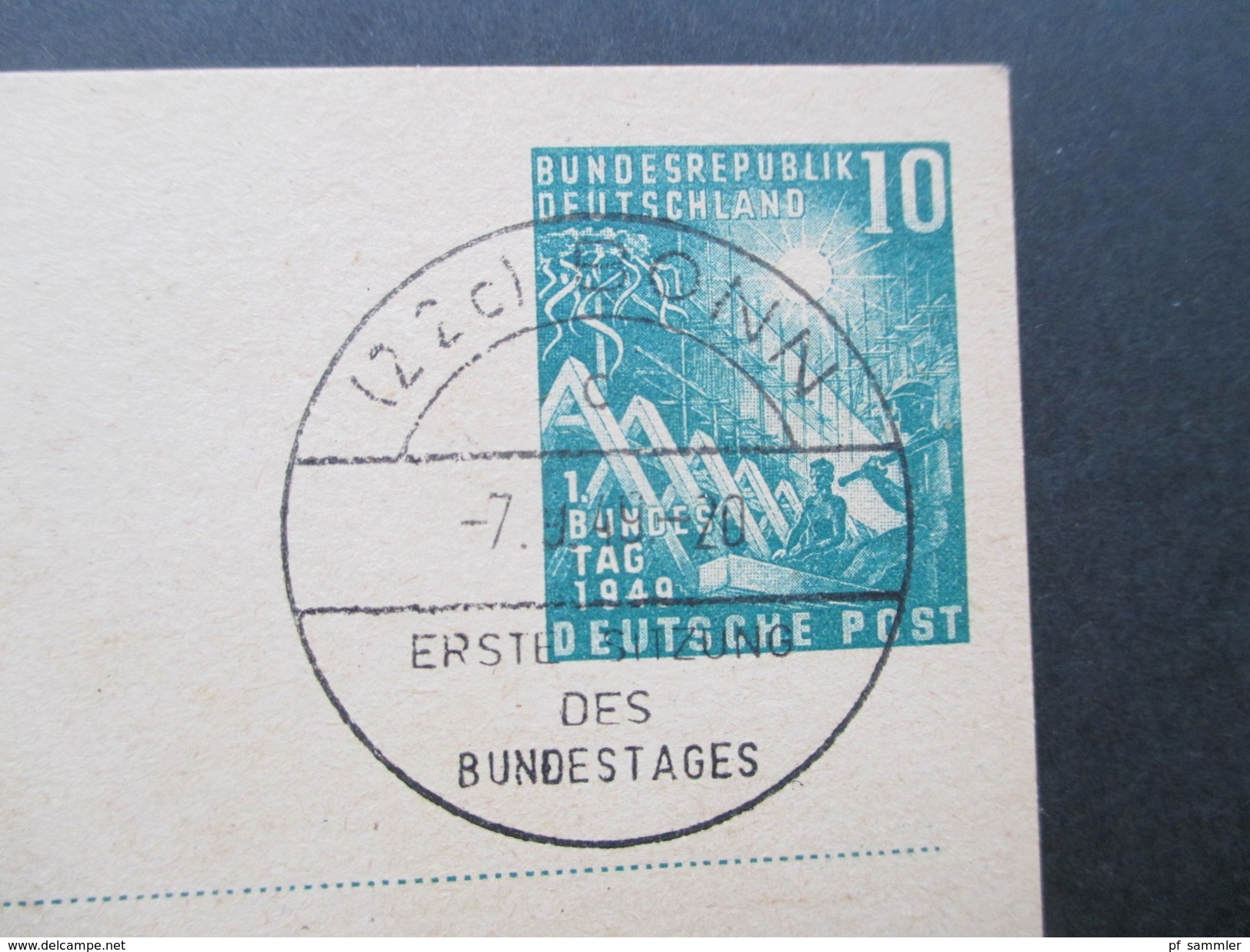 BRD 1949 PK / Ganzsachen PSi 1 (3x) und PSo 2 (1x) Sonderstempel Erste Sitzung des Bundestages. Ersttag / FDC