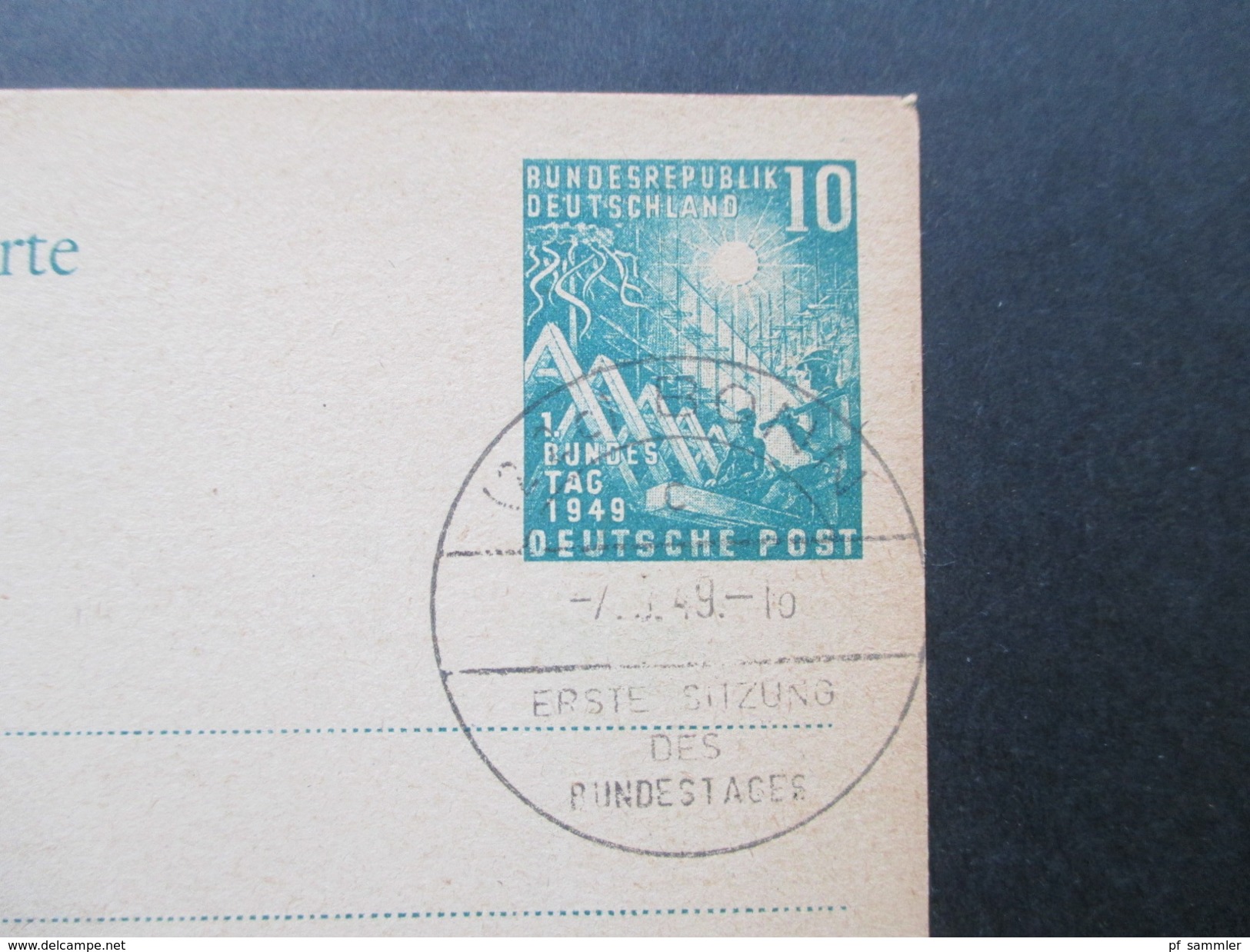 BRD 1949 PK / Ganzsachen PSi 1 (3x) und PSo 2 (1x) Sonderstempel Erste Sitzung des Bundestages. Ersttag / FDC