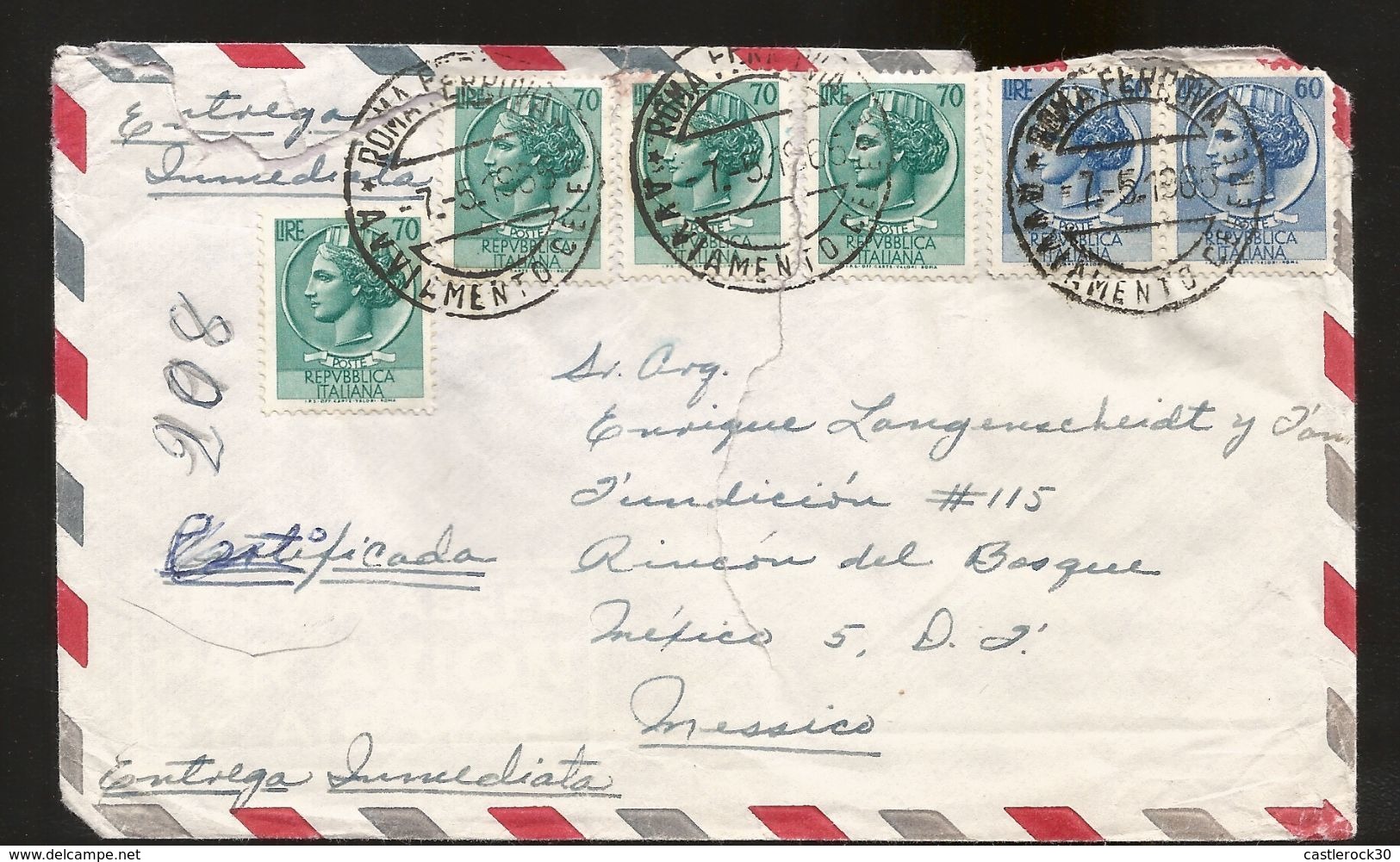 A) 1965 ITALY, TURRITA, ART, WOMEN, INMEDIATE DELIVERY, MULTIPLE STAMPS, AIRMAIL, CIRCULATED COVER FROM ROME TO MEXICO. - Unclassified