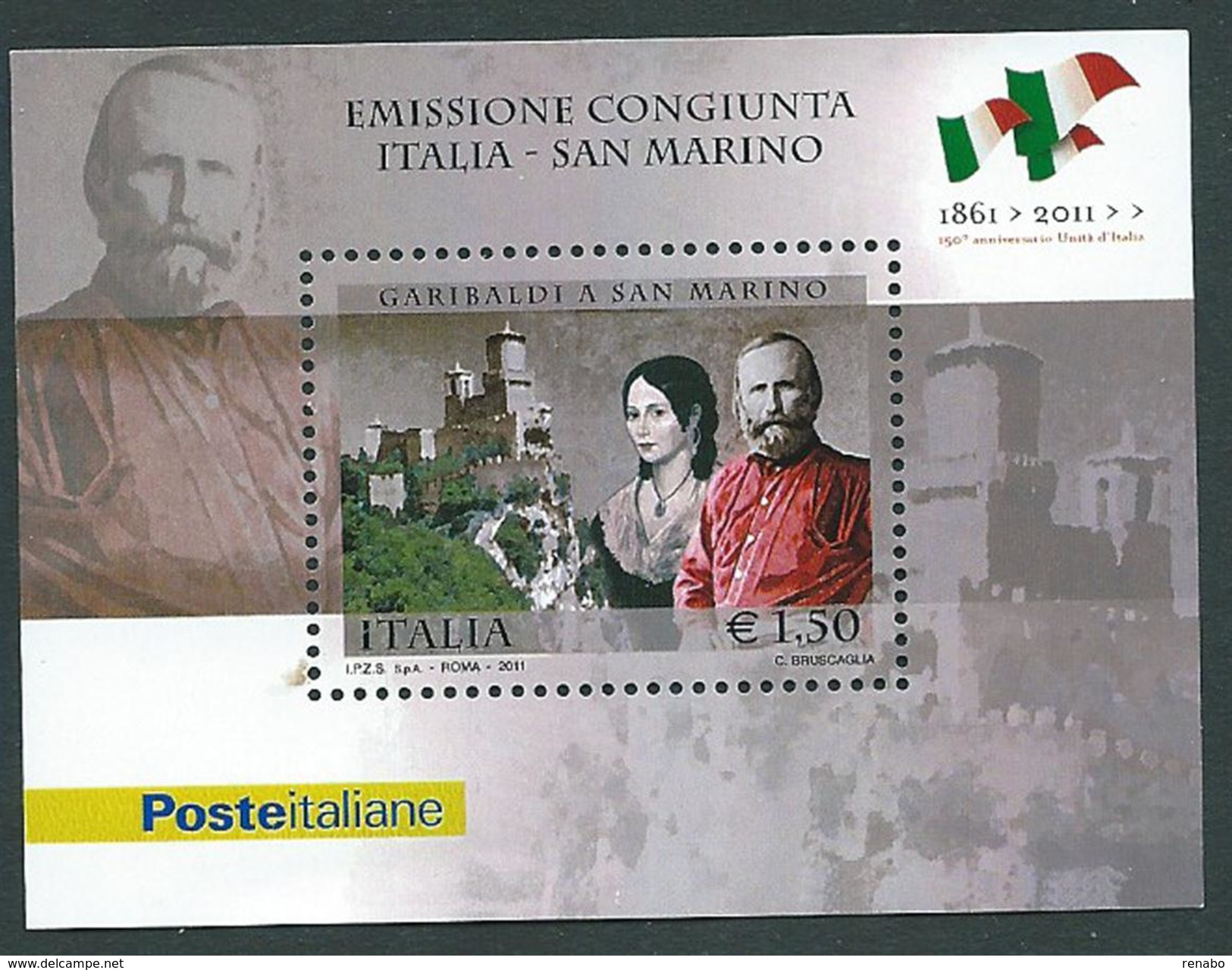 Italia 2011 ; Foglietto Con Garibaldi E Anita . Emissione Congiunta Italia - San Marino. Nuovo - Blocs-feuillets