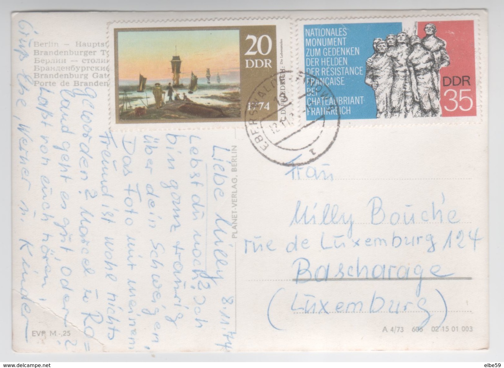 Berlin, Brandenburger Tor, Wagen, Gaz Volga M21, FIAT 125, Gelaufen 1974, Briefm. DDR - Porta Di Brandeburgo