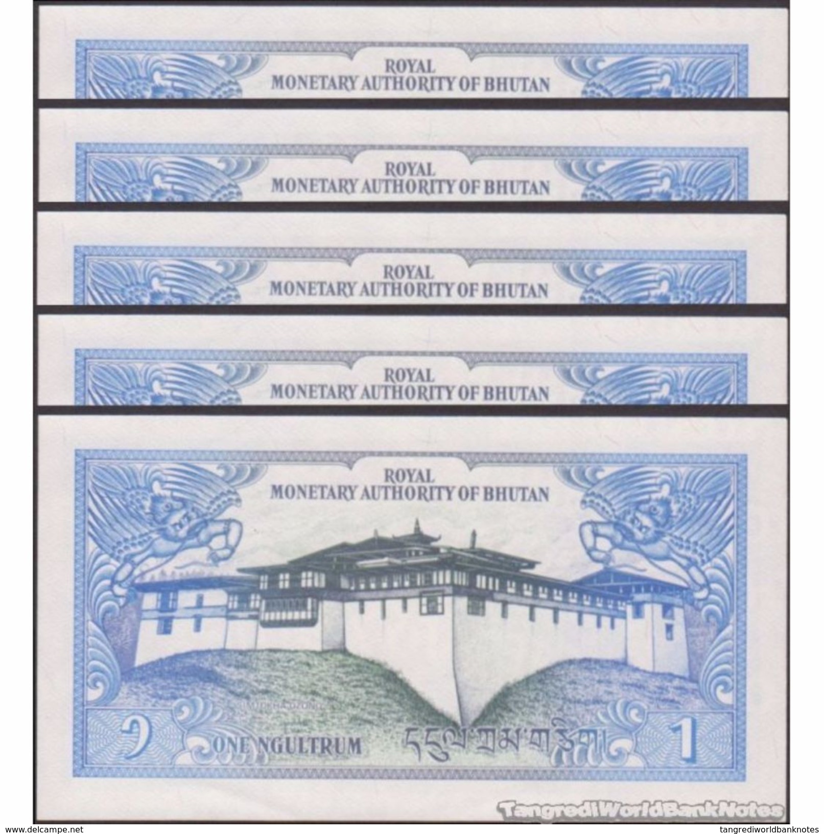 TWN - BHUTAN 12b - 1 Ngultrum 1986 DEALERS LOT X 5 - Prefix A/5 UNC - Bhoutan