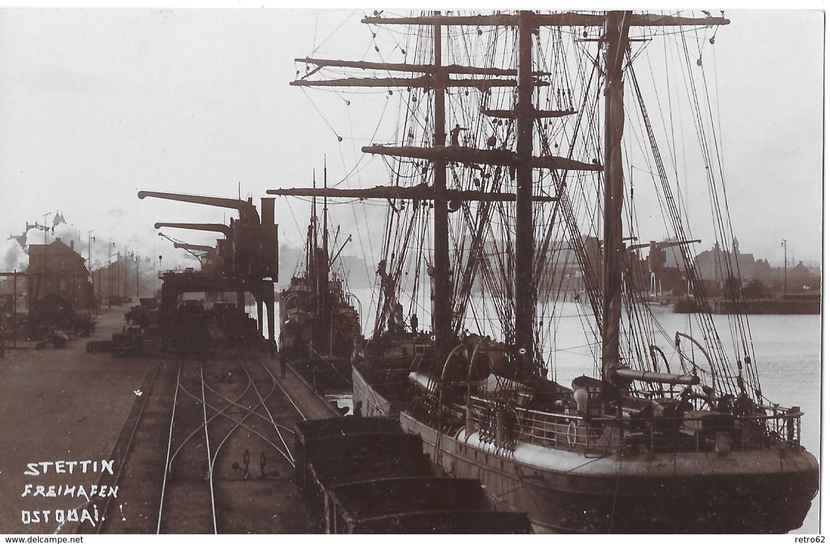 STETTIN &rarr; Freihafen Ost-Quai Mit Segelschiffe & Dampfschiffe, Fotokarte Ca.1930 - Polen