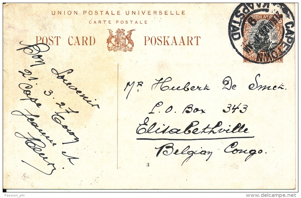 SOUTH AFRICA  SMALL SELECTION OF PC SOME INCOMING MAIL TO THE BELGIAN CONGO INCLUDED TWO  PPS