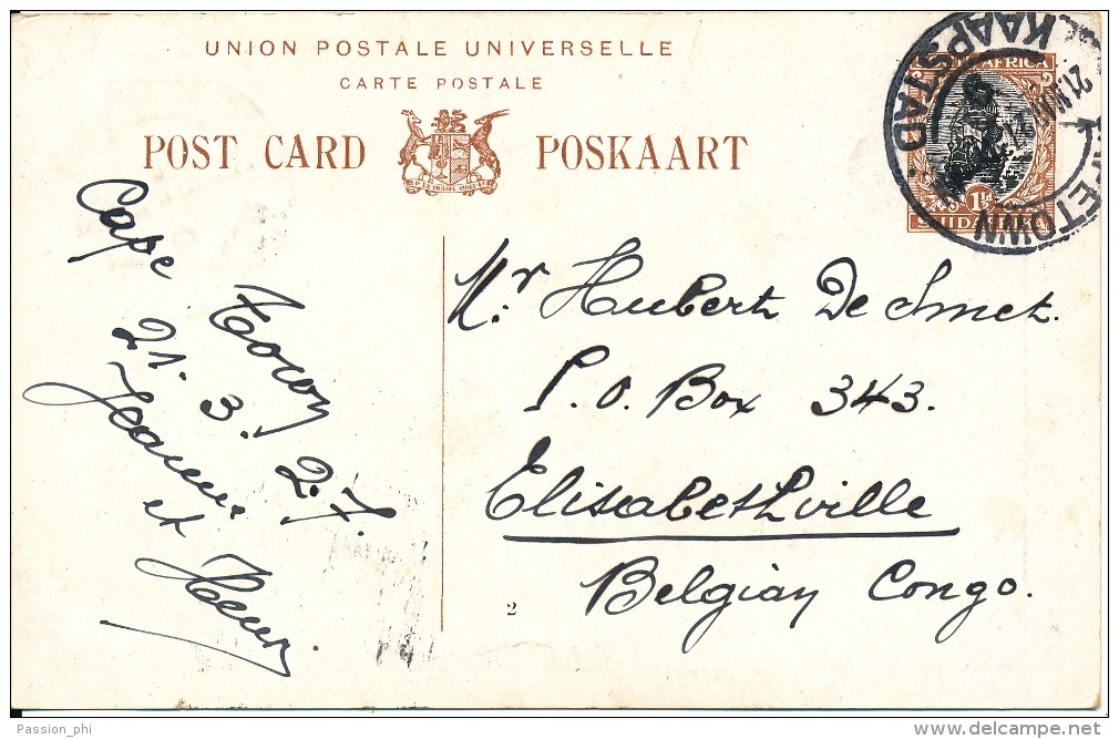 SOUTH AFRICA  SMALL SELECTION OF PC SOME INCOMING MAIL TO THE BELGIAN CONGO INCLUDED TWO  PPS