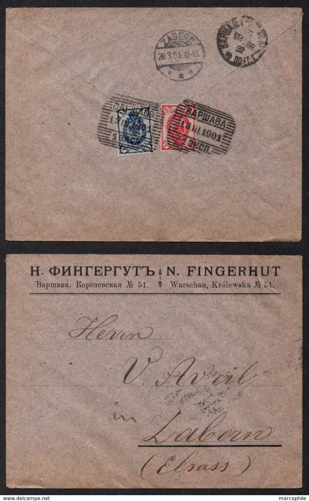 VARSOVIE - WARSAW - WARSCHAU - WARSZAWA - RUSSIE / 1901 LETTRE POUR SAVERNE (ref 7499) - Briefe U. Dokumente