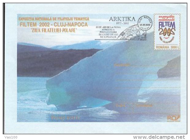 ARCTIC EXPEDITION, ARKTIKA- FISRT SURFACE SHIP TO REACH NORTH POLE, COVER STATIONERY, ENTIER POSTAL, 2002, ROMANIA - Expediciones árticas