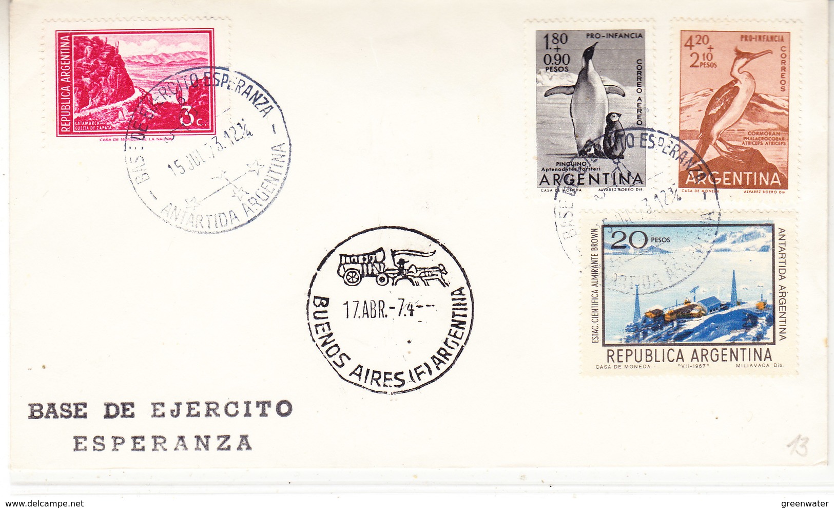 Argentina 1973 Antarctica / Base De Ekercito Esperanza Ca 15 Jul 73 Cover (36409) - Brieven En Documenten