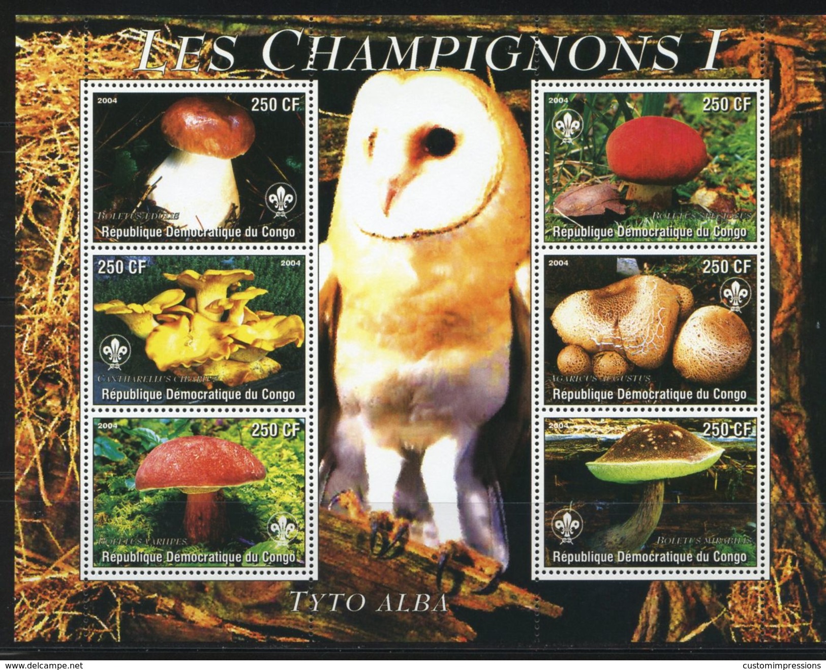 CONGO - World Scout Emblem, Owls, Mushrooms  S216 - Unused Stamps
