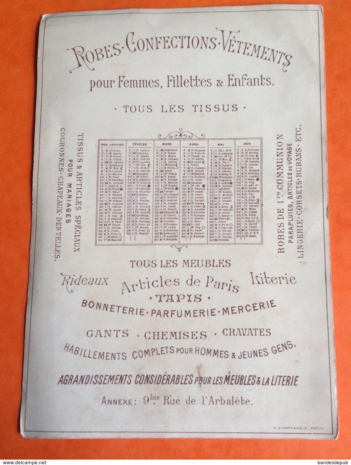 Reims Galeries Rémoises Chromo Calendrier Champenois Grand Format 1896 Militaria Chasseurs Alpins - Groot Formaat: ...-1900