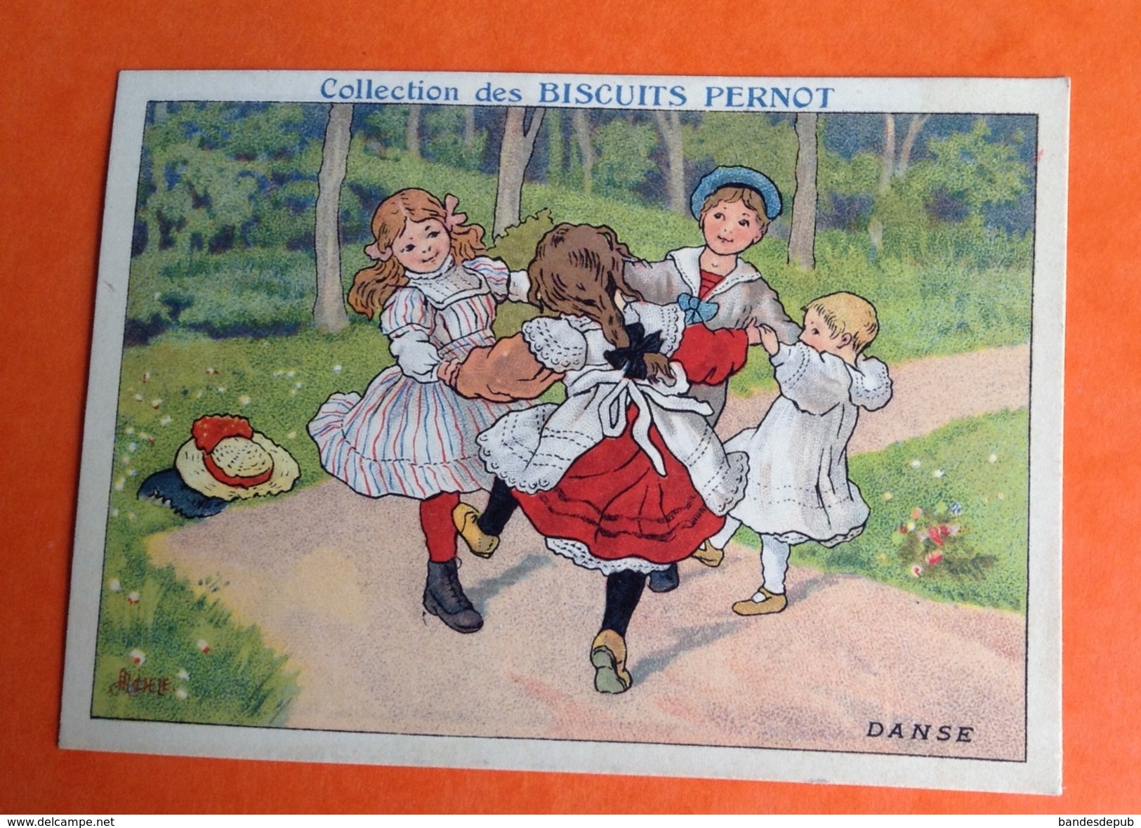 Dijon Biscuits Pernot Belle Chromo Illustrateur Enfants Jeu Danse Ronde Beau Verso - Pernot