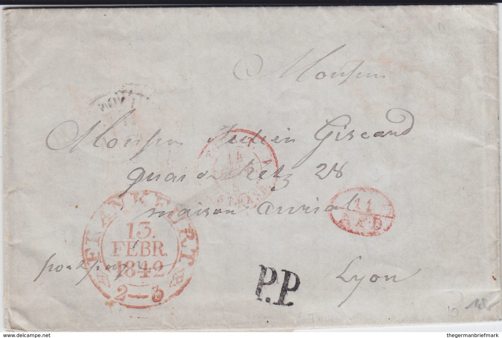 Thurn Und Taxis K2 Frankfurt Main Rot Taxbf N Lyon Frankreich 1842 - Vorphilatelie