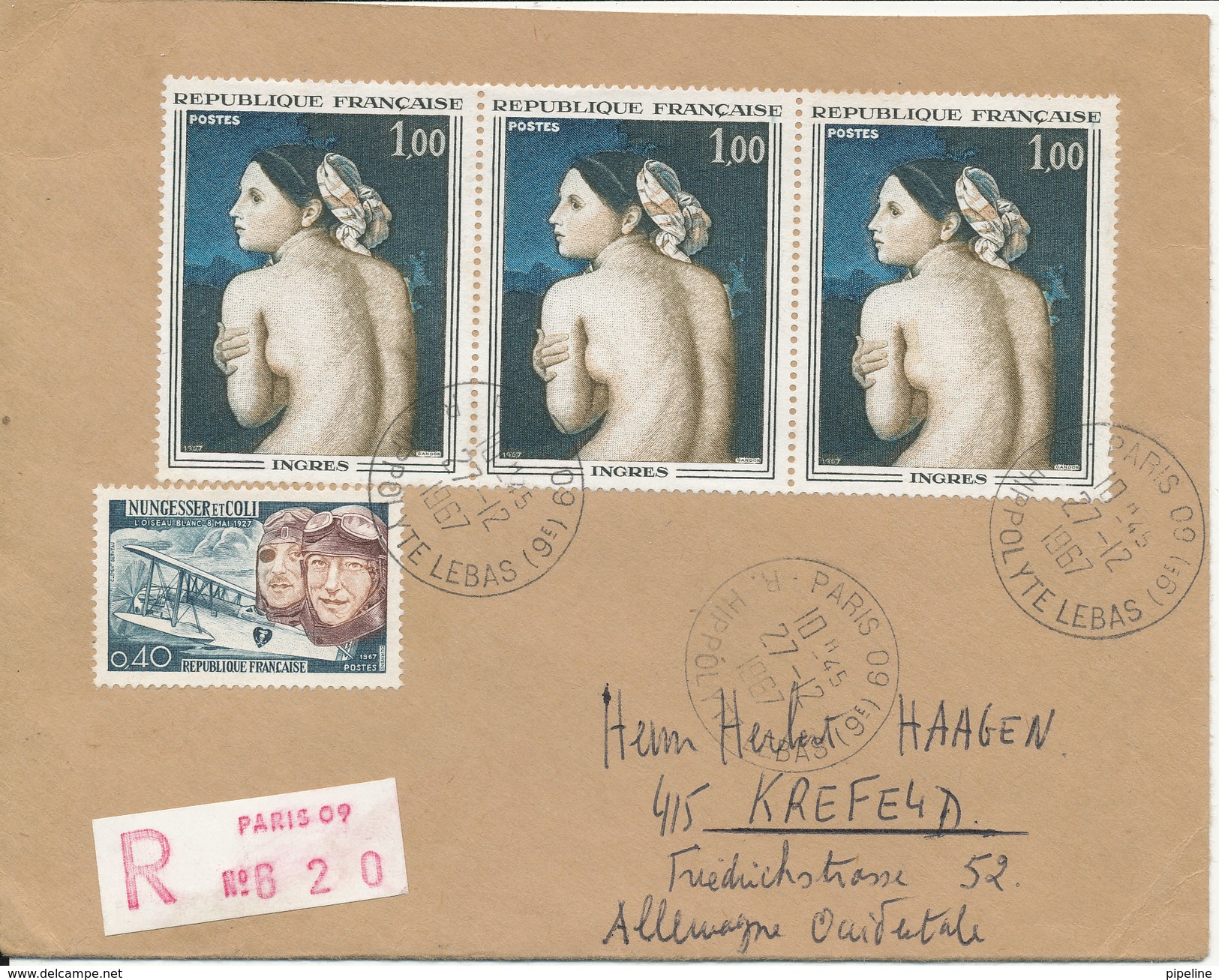 France Registered Cover Sent To Germany Paris 27-12-1967 Topic Stamps - Covers & Documents