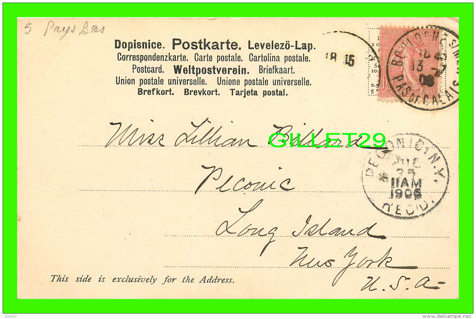 PAYS BAS - DUTCH LAKE WITH MILLS - HOLLAND AMERICA LINE - TRAVEL IN 1906 - UNDIVIDED BACK - - Autres & Non Classés