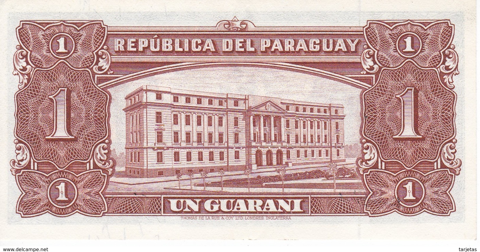 BILLETE DE PARAGUAY DE 1 GUARANI DEL AÑO 1952 EN CALIDAD EBC (XF)  (BANKNOTE) PICK 185 - Paraguay