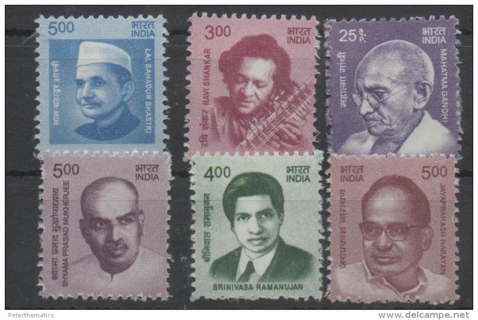 INDIA, 2016, MNH, FAMOUS PERSONS, GANDHI, MUKHERJEE, RAMANUJAN, 6v - Mahatma Gandhi