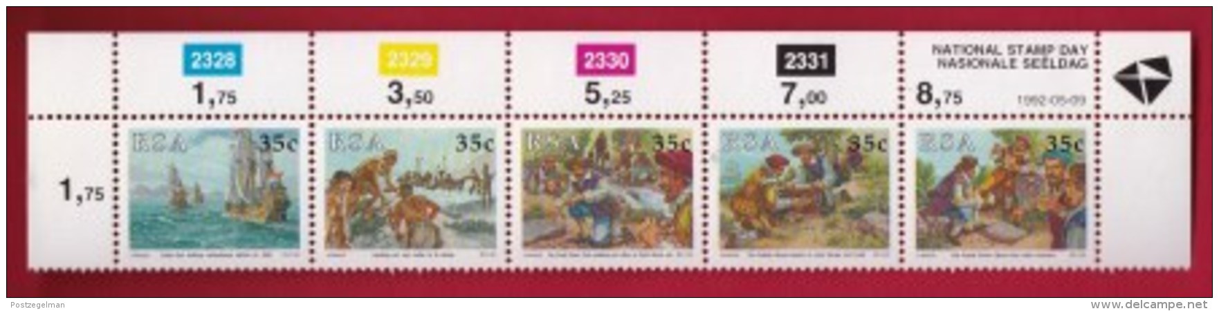 RSA, 1992, MNH Stamps In Control Blocks, MI 834-838, National Stamp Day, X653B - Neufs