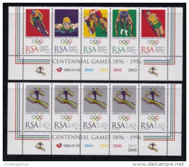 RSA, 1996, MNH Stamps In Control Blocks, MI 1005-1010, Olympic Summer Games, X738 - Unused Stamps