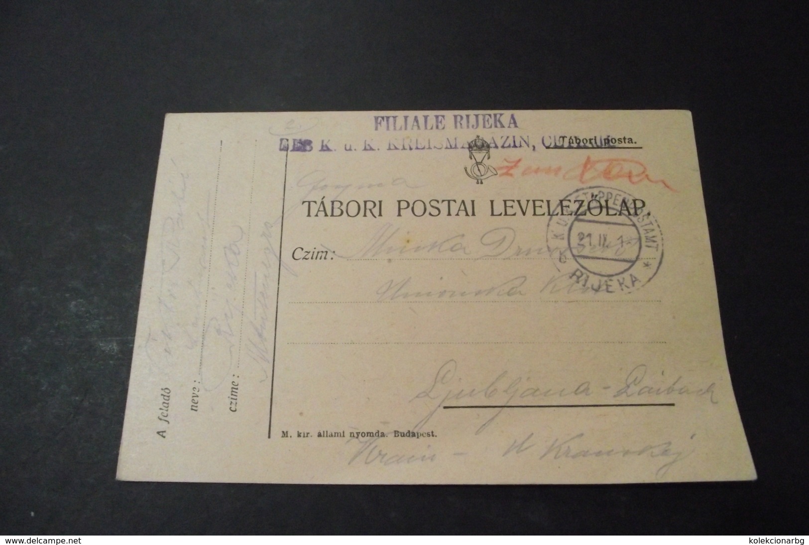 893. K.u.k Kreismagazin Rijeka-Laibach 1913 Letter Ww 1 - Vorphilatelie