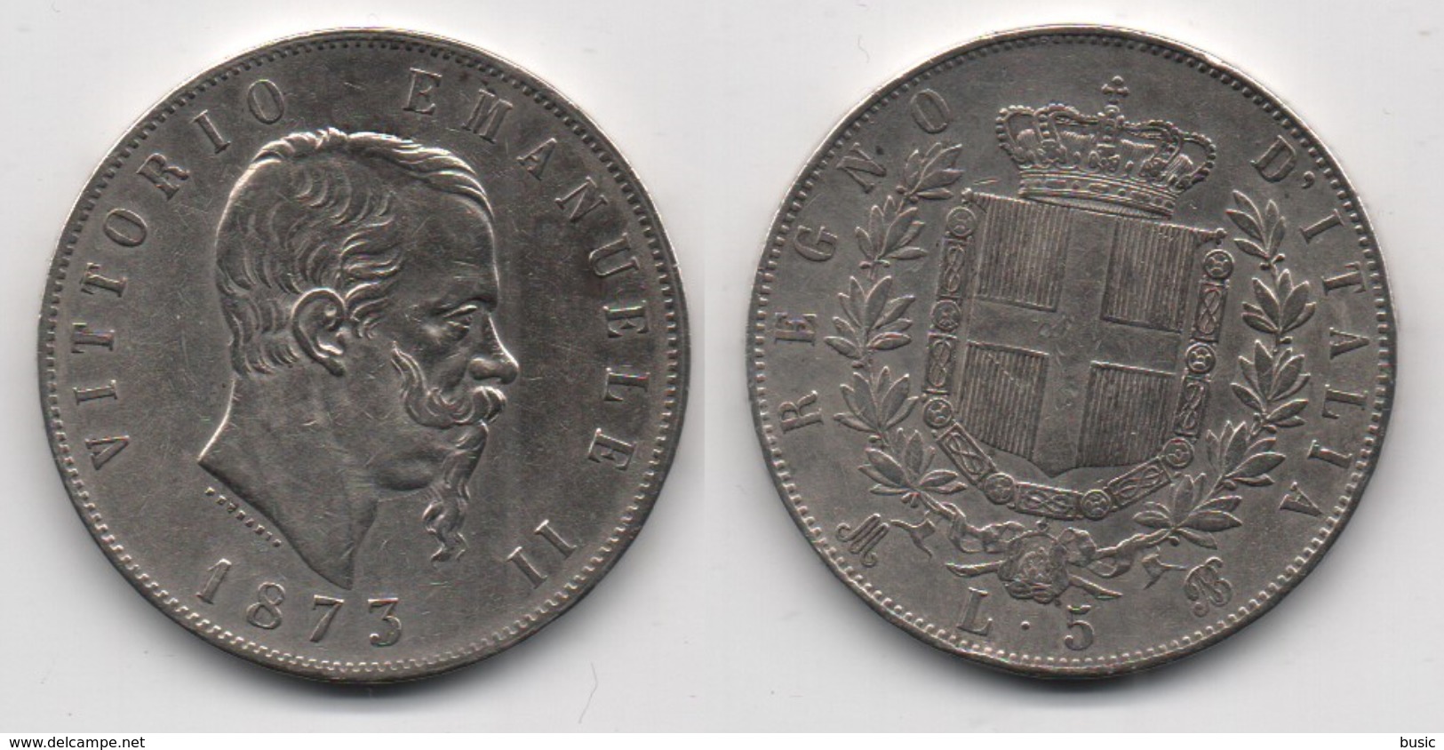 + ITALIE +  5 LIRES 1873 + - 1861-1878 : Victor Emmanuel II