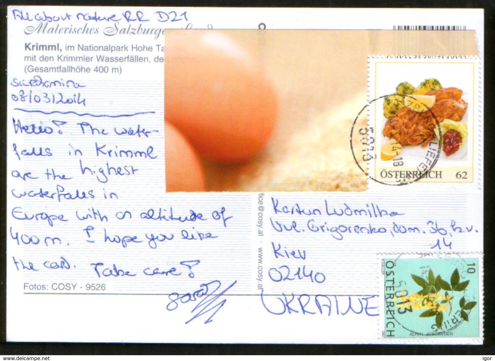 Austria Pc Postcrossing 2014, Stamps Food, Flora - Briefe U. Dokumente