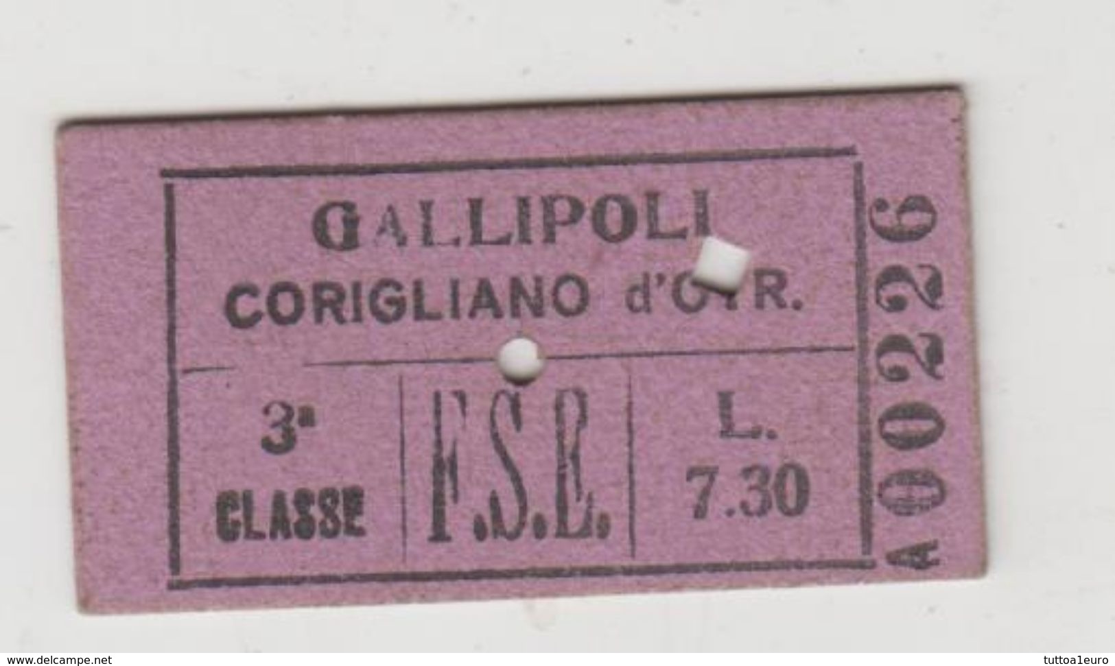 Biglietto Ticket Billet F.S. Ferrovie Dello Stato Corigliano D'otranto / Gallipoli 3°Cl. 1942 Regno Gg - Europa