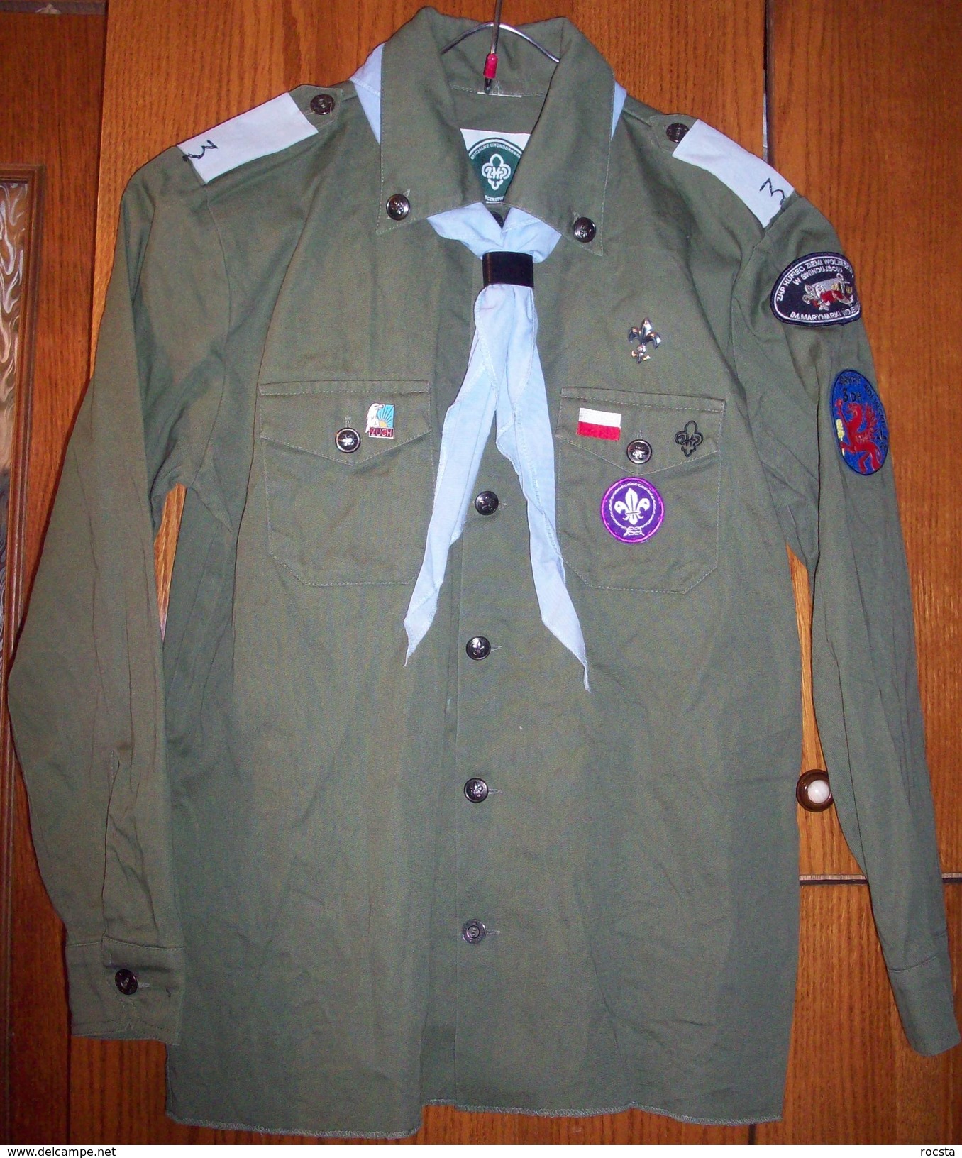 Poland Scout ZUCH Olive Shirt - With Patches, Badges, Ranks, Epaulets & Tie - Scoutisme