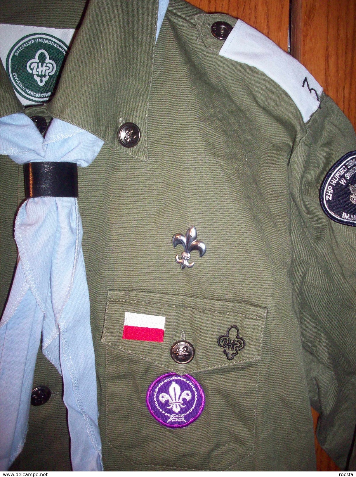 Poland scout ZUCH olive shirt - with patches, badges, ranks, epaulets & tie