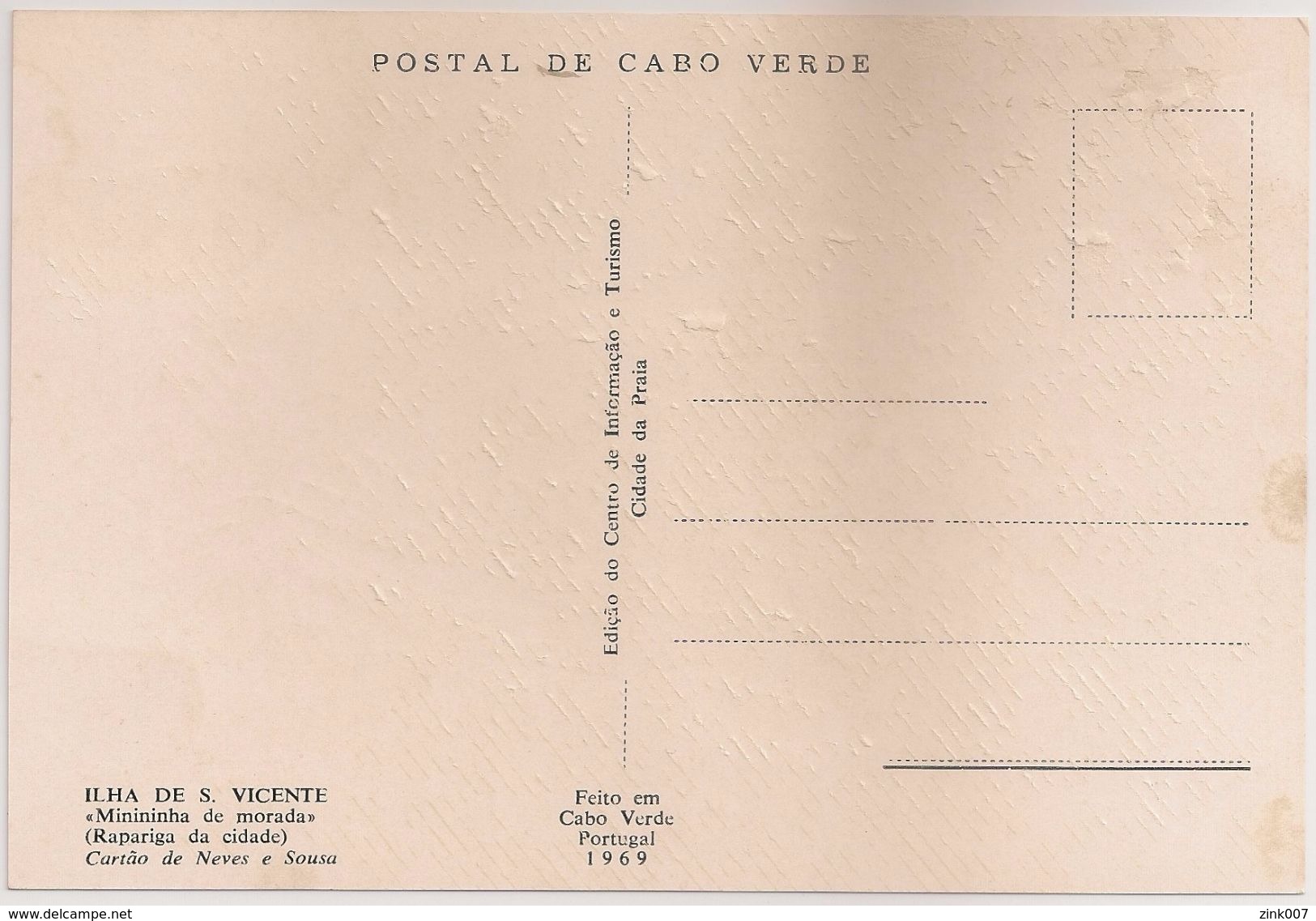 Postal Cabo Verde - Cape Verde - Ilha S. Vicente - Minininha De Morada - Rapariga Da Cidade - Gravura De Neves E Sousa - Cap Vert